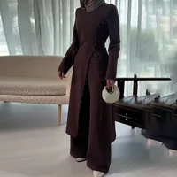 Ensemble deux pièces pour femmes, Robe longue, haut, pantalon à jambes larges, costume Ramadan marocain, dubaï, Islam, tenue arabe musulmane 2