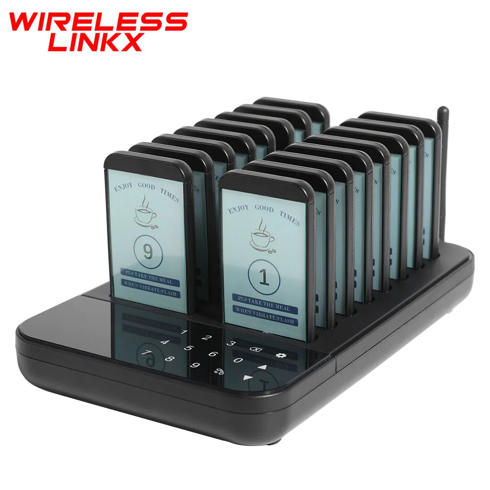 Wirelesslinkx Wireless Restaurant Pager System16 Beepers Queue Paging System for Coffee Dessert Shop Food Truck Court Bar