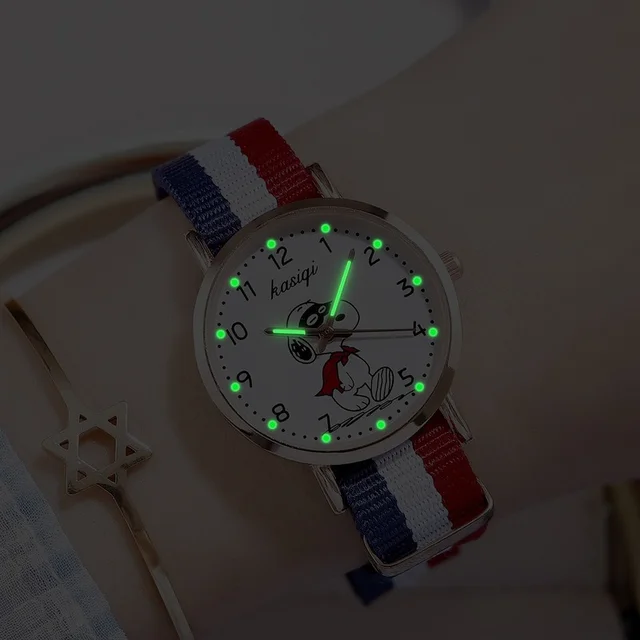 Snoopy Women's Cartoon Watch Cute Fashion Anime Girls Quartz Watches Teenager Waterproof Luminous Wristwatch Canvas Strap Gift 2