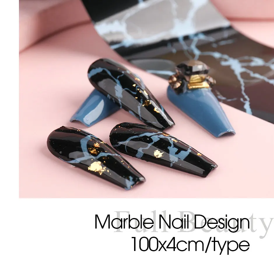 10 Roll/Box Marble Gold Foils Nail Stickers Holographic Iridescent Marble White Black Transfer Paper Decal Manicure Decor SACX04