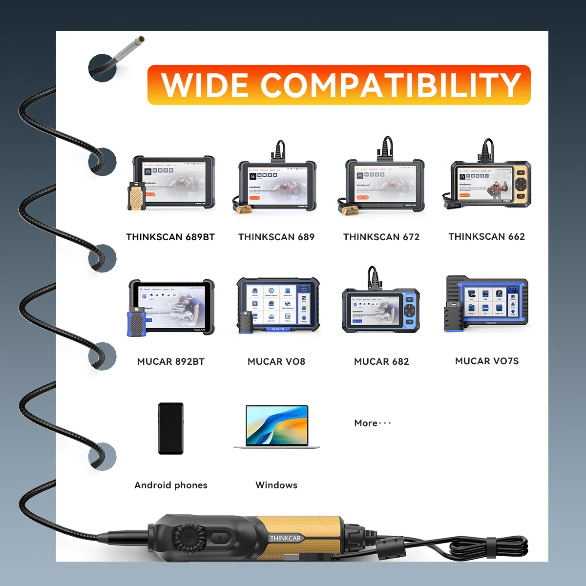 씽카 TES102 USB 비디오 스코프 내시경 1.2M 자동차 검사 미러 유연 조절 가능 (Mucar 892BT MUCAR VO7S 호환)