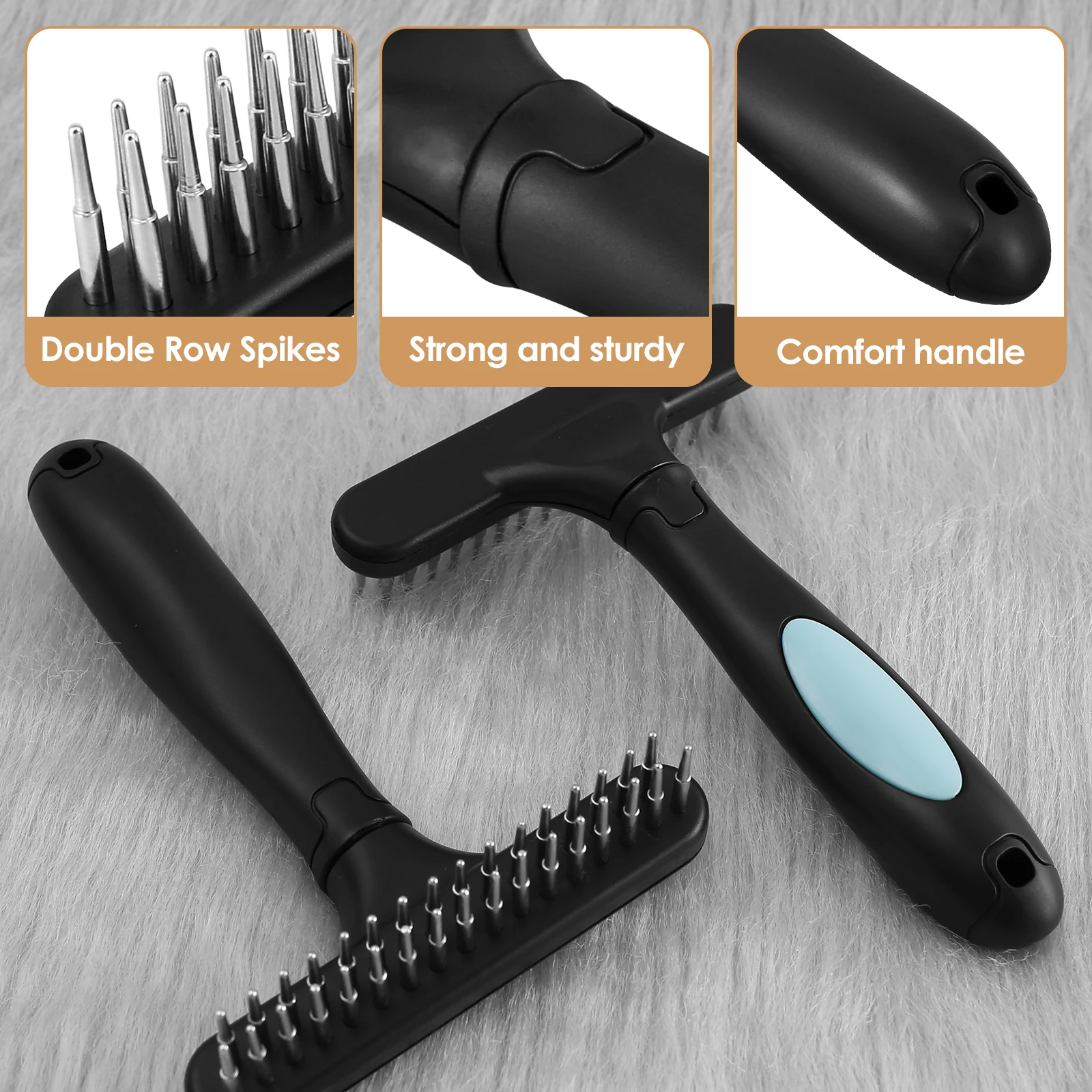 2Pcs Carpet Rake with Handle 2 Row Tooth Handheld Rug Brush Pet Hair Cleaning Brush Ergonomic Carpet Fluffy Restoration Tool