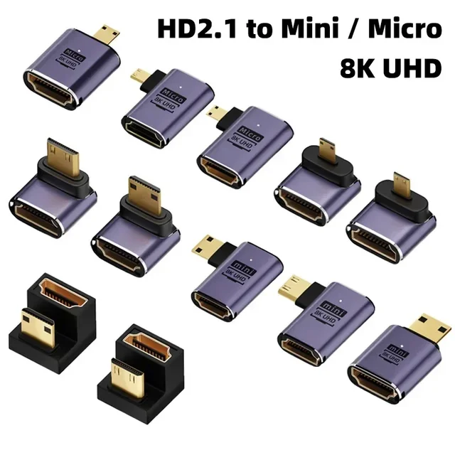 HDMI-Compatible Adapter 90 270 Degree Right Angle Male To Female Converter 8K HD Connector Mini / Micro HDMI-compatible Extender