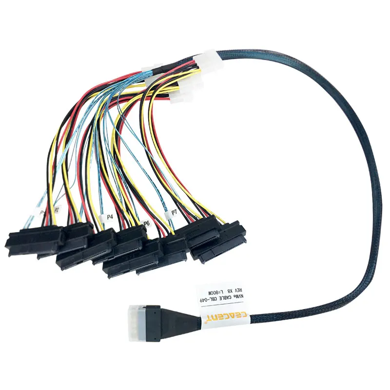 

SFF-8654 8i SLIMSAS to 8x SFF-8482 + 4P кабель питания PCI-E4.0 12G 80cm NVMe U.2
