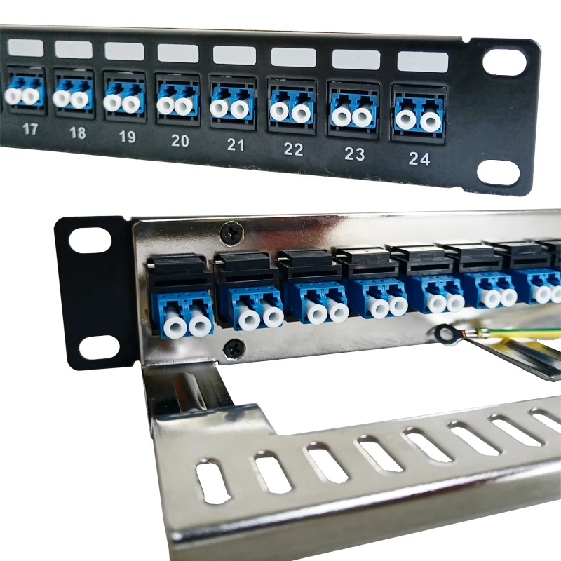 24-Port LC Fiber Optic Patch Panel Multimode Duplex LC-LC Couplers Keystone Jack Optical Cable Frame 19" 1U Cabinet Bracket