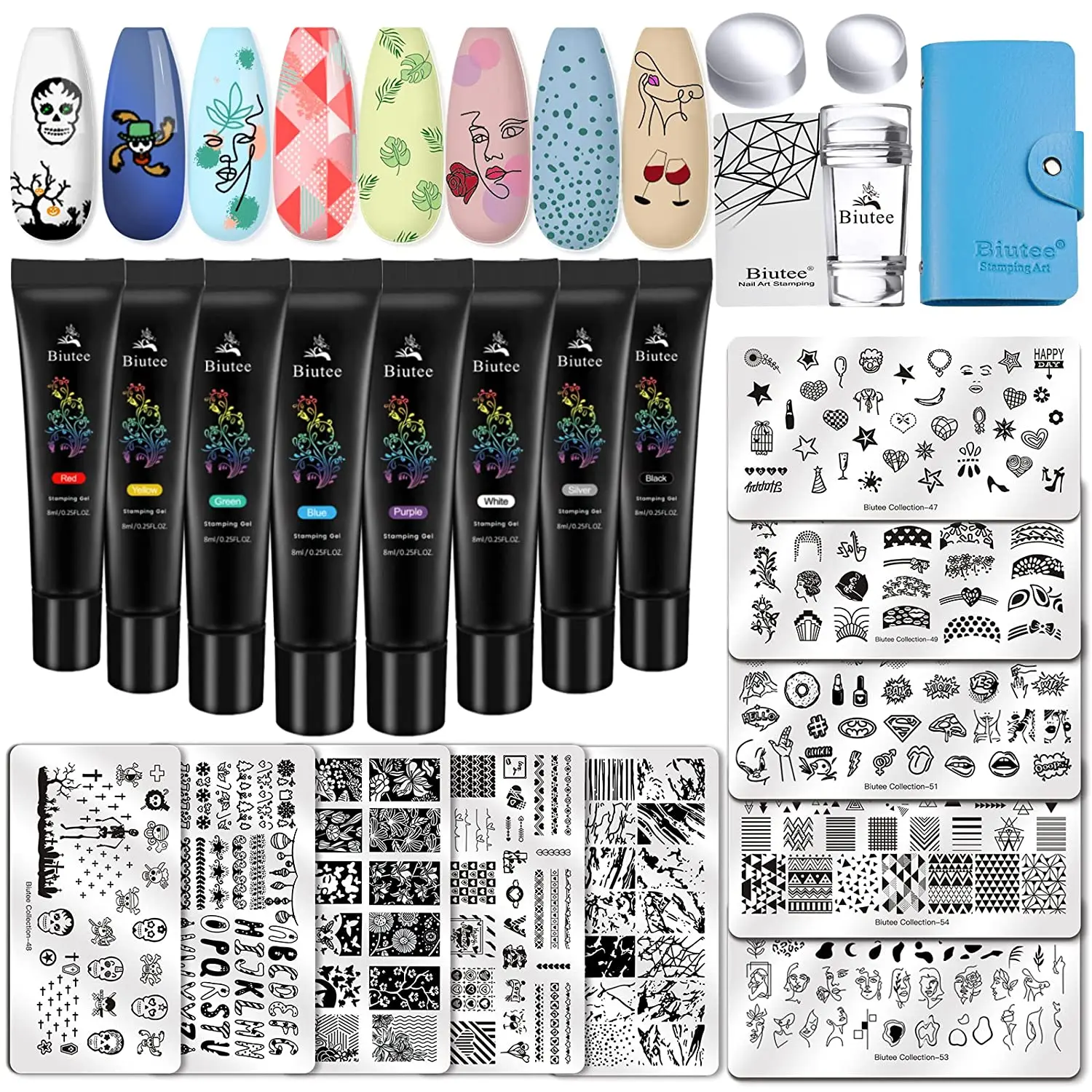 Biutee Nail Stamping Plate Kit 2 Nail Stamper 13 Nail Art Stamp Plate Set 2  Scraper Nail Stamping Kit Template Image Plate Stencils Tool for Manicure