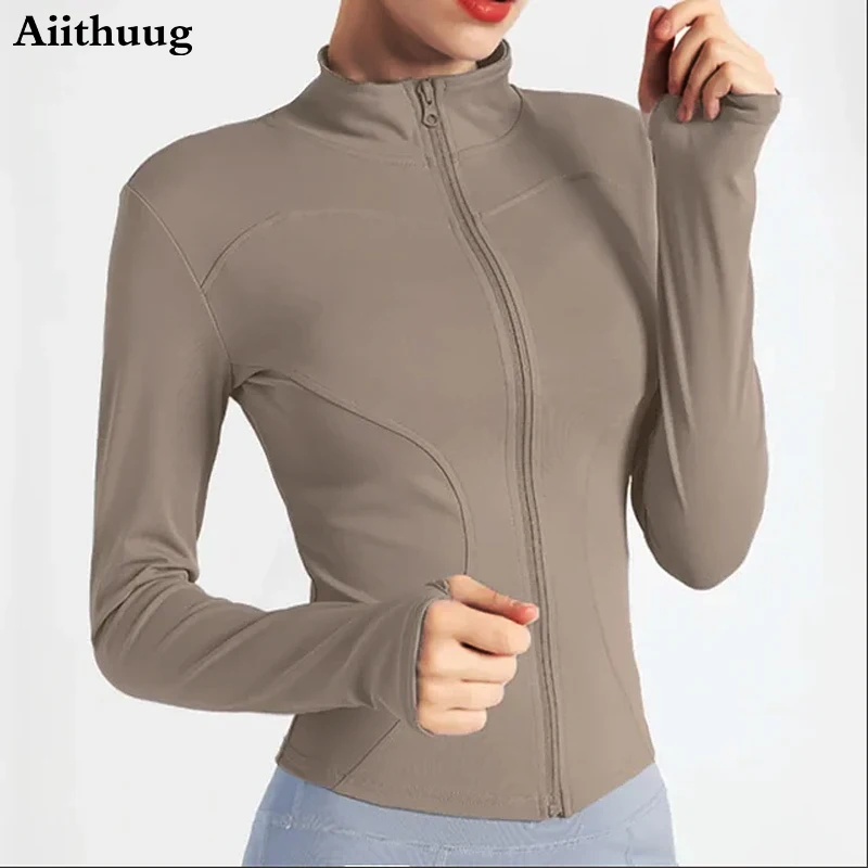 Slim Fit Lightweight Jackets With Thumb Holes Women's Full Zip-up Yoga Sports Running Jacket For Workout Sports Jacket Women Sports Jacket