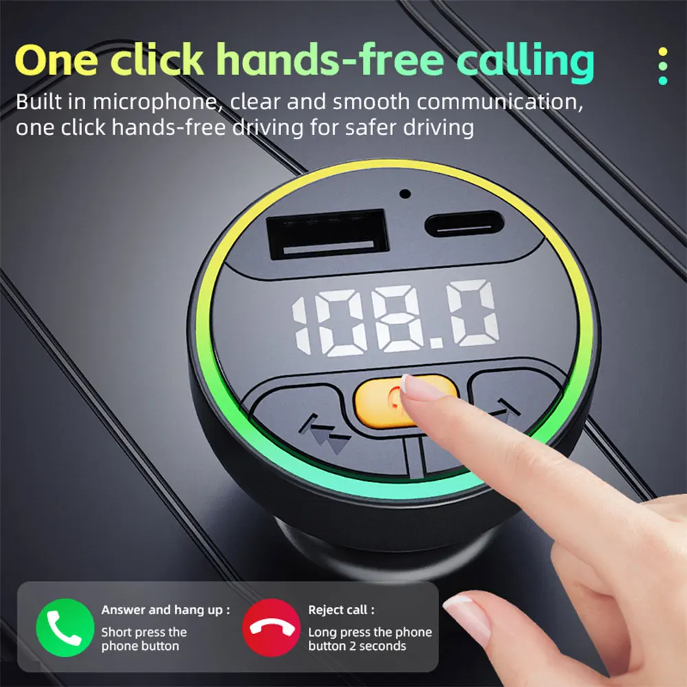 Car FM Transmitter Bluetooth 5.3 Handsfree Wireless Car Kit USB C Car Charger Auto Radio Fm Modulator Mp3 Player Adapter 5