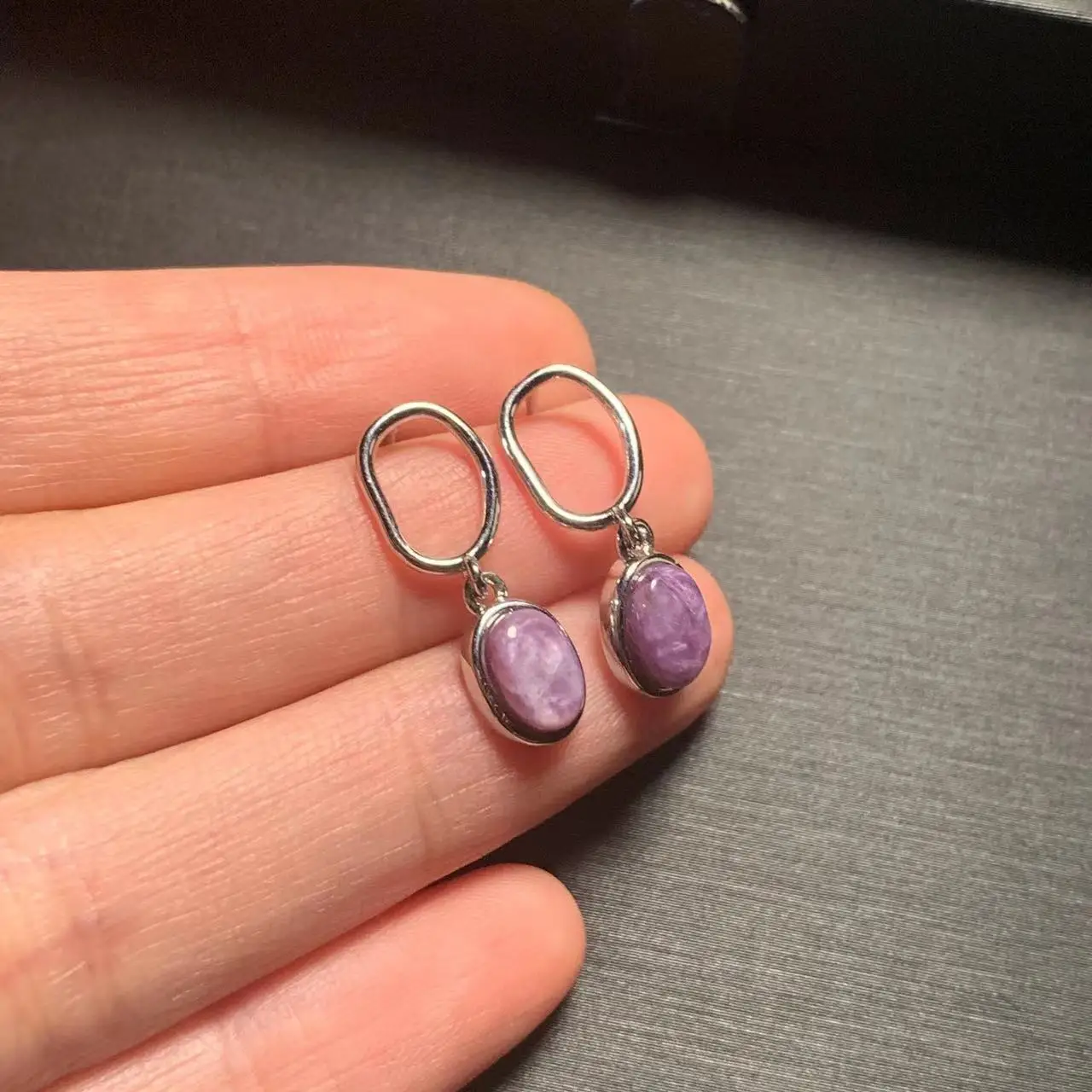 Natural Charoite Earrings Stone S925 Silver Studs for women Delicate Jewelry Gift Fine Jewelry