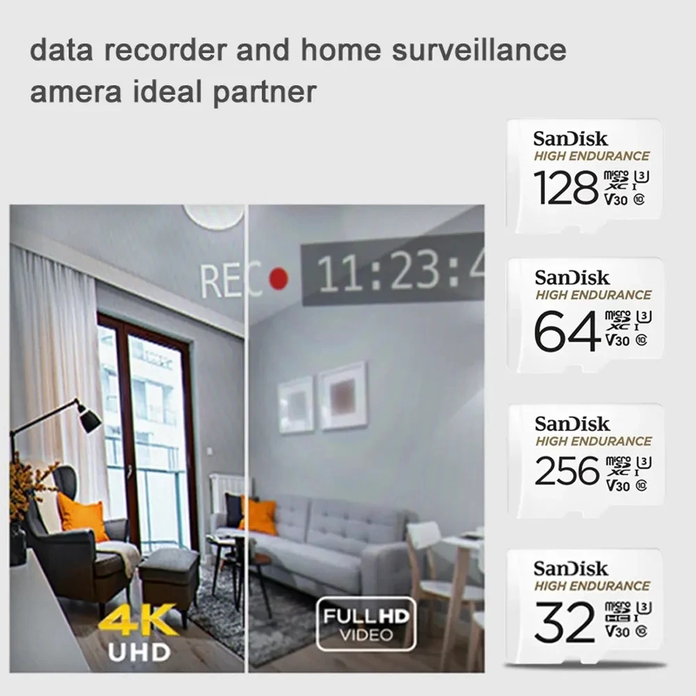 SanDisk 4K 풀 HD 비디오 마이크로 SDXC 카드, 걱정 없는 연속 녹화 메모리 카드, 대시 캠 홈 모니터용