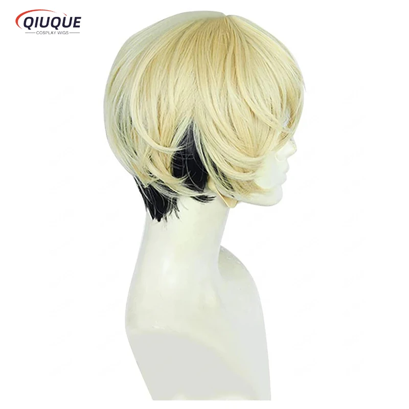 

High Quality Anime Chifuyu Matsuno Cosplay Wig Short Blonde Black Heat Resistant Synthetic Hair Wigs + Wig Cap