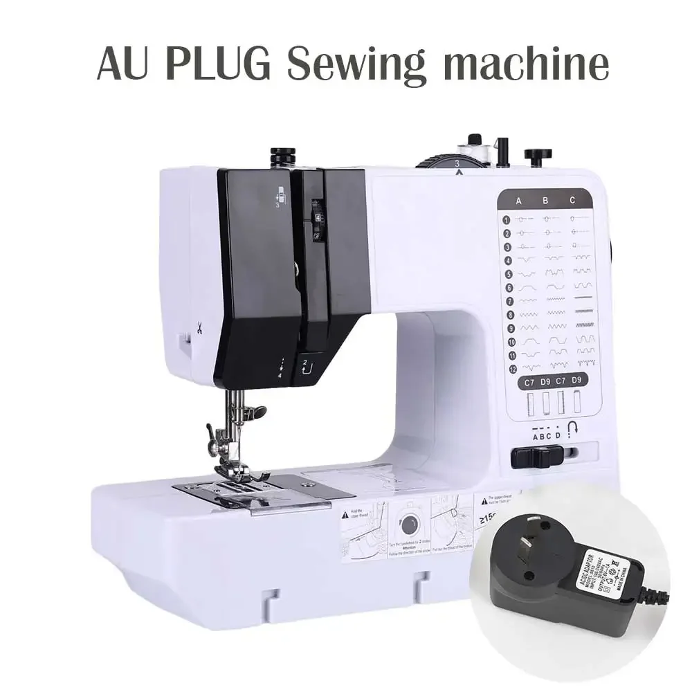 Mini máquina de costura portátil, 38 pontos com enrolamento, prático, substituível, calcador, botão de partida, elétrico com pedal