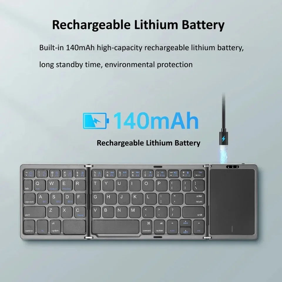 Mini tastiera wireless pieghevole a 3 sezioni con doppio Bluetooth e touchpad per Windows, Android, iOS, iPad e telefono._voghion.com