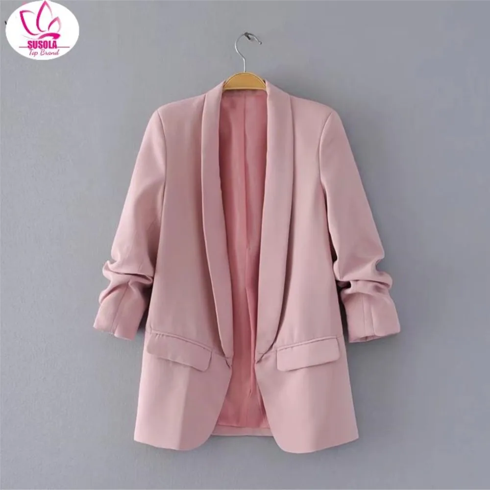 

SUSOLA Lady Summer Autumn Elegant Women Workwear Pink Blazer Three Quarter Sleeve Regular Fit Minimalist Office Ladies Blazer