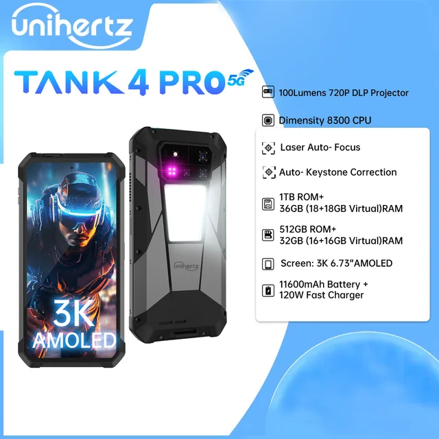 Unihertz Tank 4 pro 8849 Rugged Phone 5G AI Built-in 720P