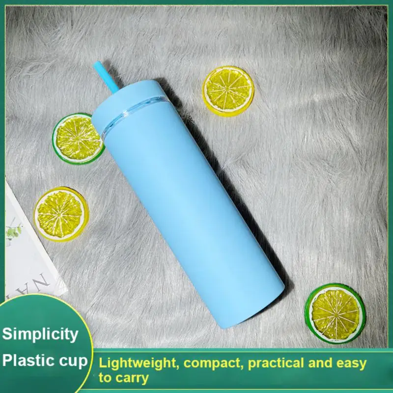 뚜껑이있는 500ml 더블 레이어 빨대 컵 매트 캔디 컬러 머그잔 플라스틱 커피 마시는 텀블러 재사용 가능한 Drinkware 크리스마스 선물