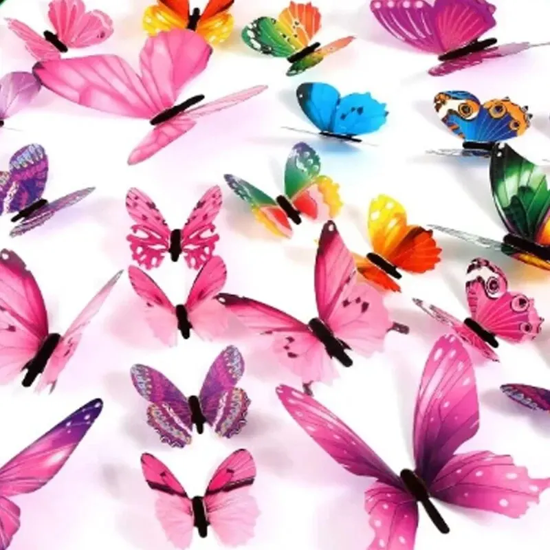Butterfly Wall Decor 12 Sets 1 Gift Three-Dimensional Attachment Refrigerator Attachment Color Print Living Room Home