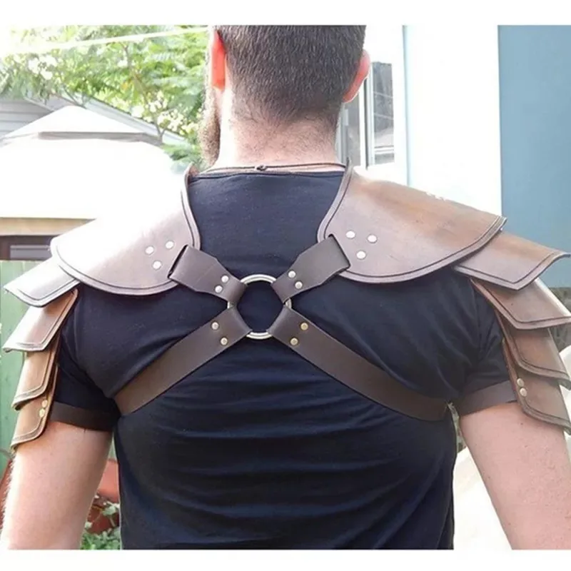 Cavaliere vichingo medievale Armatura per spalle in pelle PU Spallacci Gladiatore romano Guerriero Samurai Costume cosplay Spaulders LARP Puntelli - immagine 2