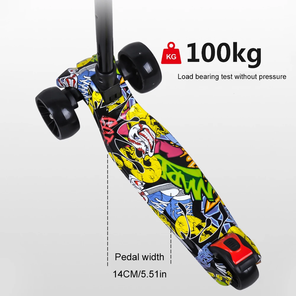 Children's One-pedal Three-wheel Kick Scooter with Wheels glitter Foldable Kickboard Suitable for Kids Ages 2-10 Christmas Gifts