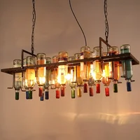 American Retro Industrial Rust Metal Colored Wine Bottle Glass Chandelier