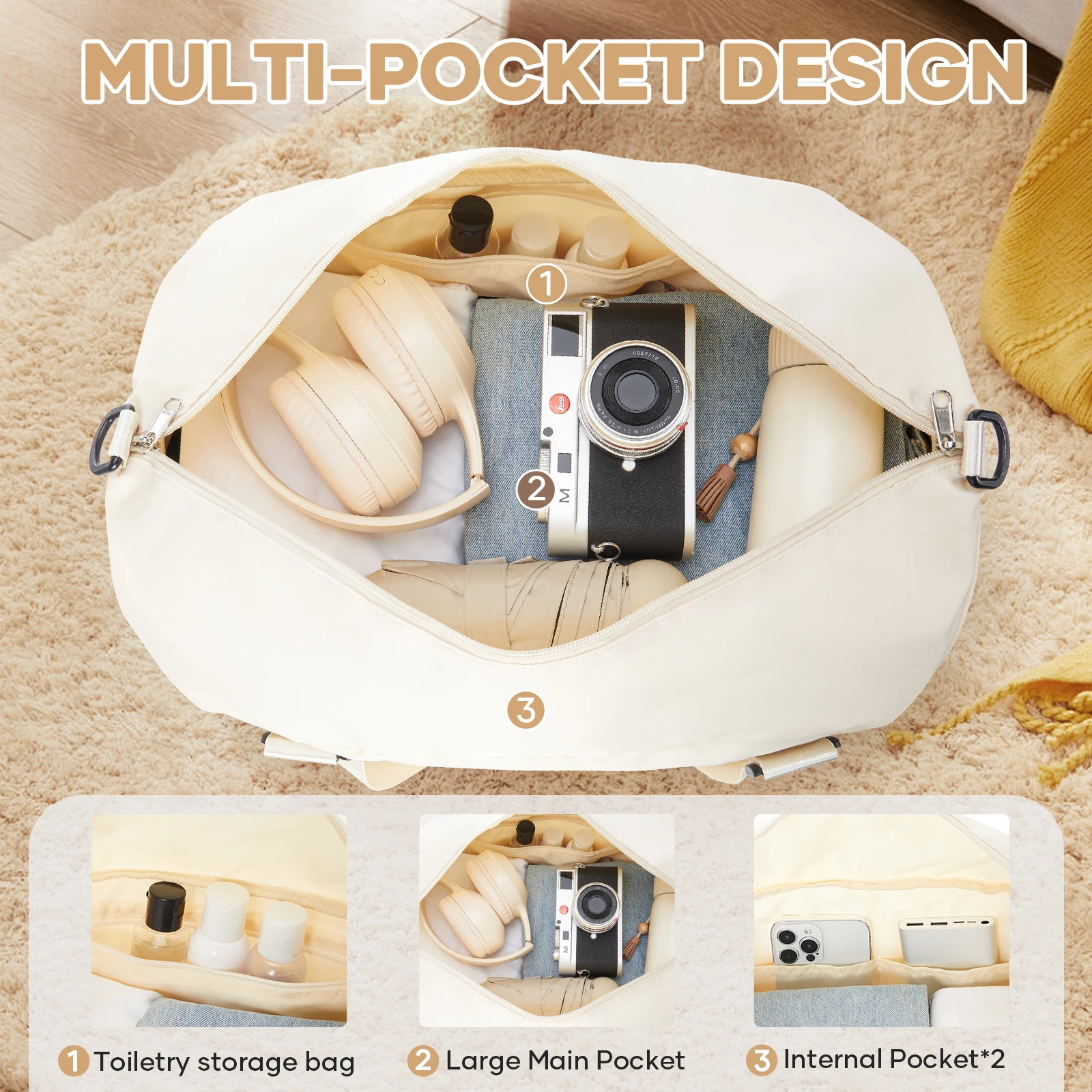 Holiday Short Distance Travel Clothing Storage Bag, Shoe Compartment Travel Bag, Woman Bag for Gift，Weekend Sports Fitness Bag