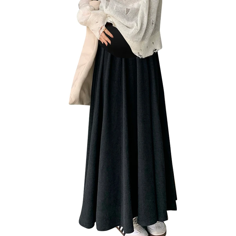 Pregnant Women's Glutinous Rice Skirt Autumn Winter Lazy A-line Skirt Slim Tall Hepburn Long Umbrella Pregnancy Maternity