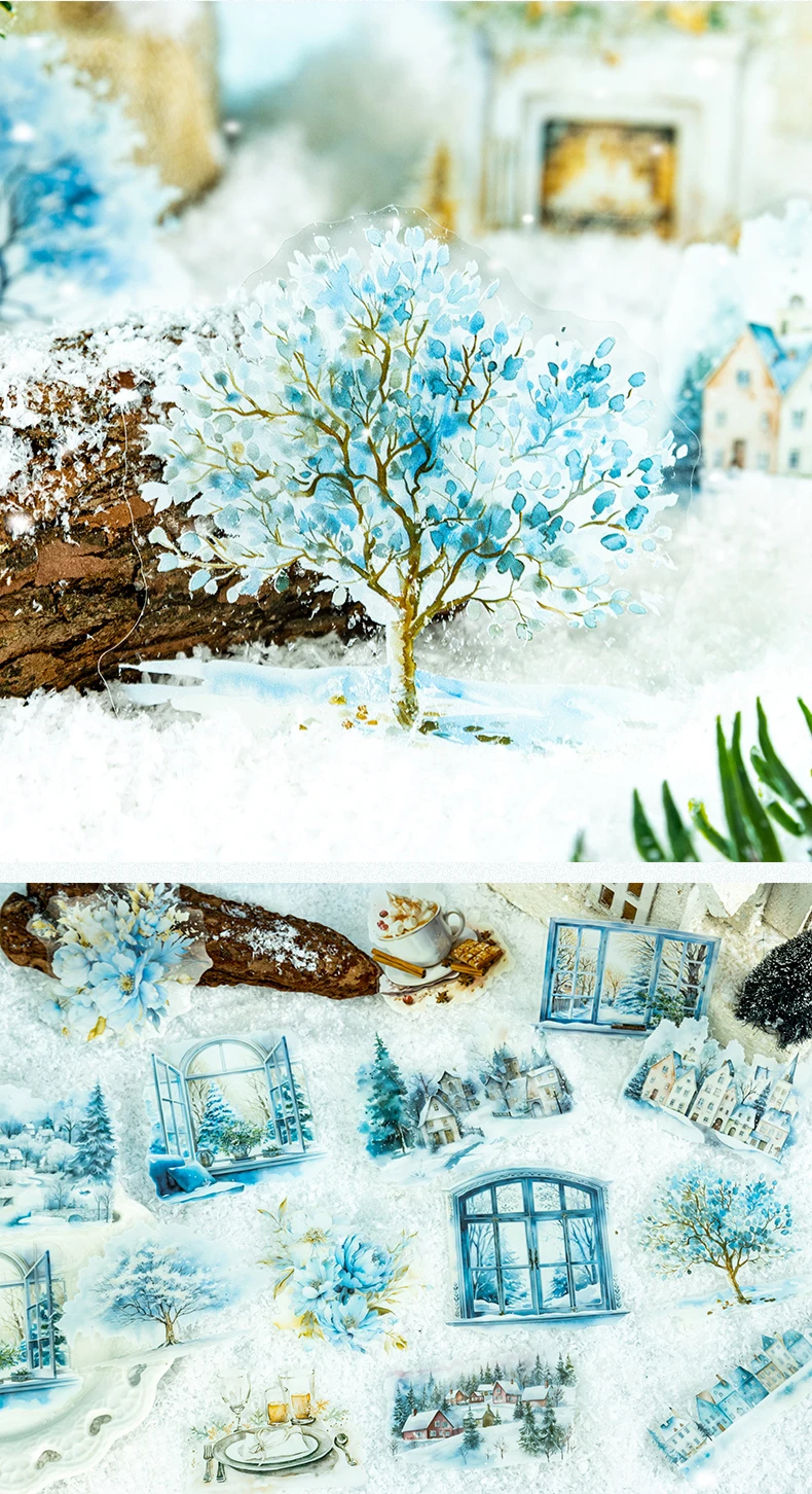 10 teile/paket Winter schnee landschaft PET Aufkleber DIY Scrapbooking Dekor Fotoalbum Kreative Schreibwaren Collage Materialien Aufkleber – Detail 5