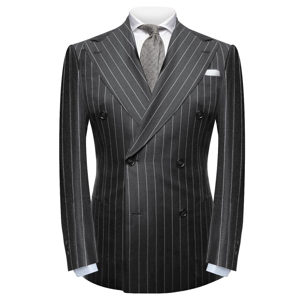 Elegant Strip Mens Wedding Tuxedos Prom Slim Fit Jacket Peaked Lapel Groom Wear For Men Business Office Only Coat