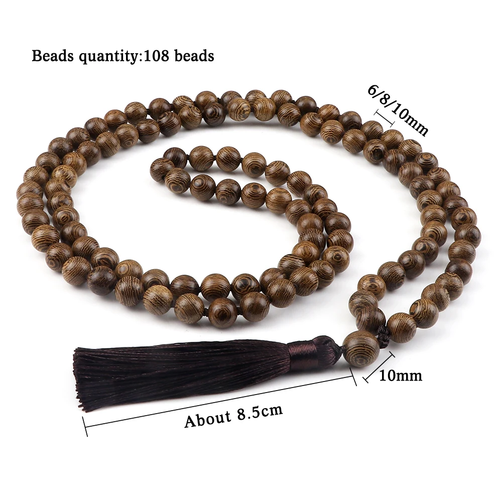 6 8 10mm Vintage 108 Mala Beads Necklace Original Wooden Bead Men Tassel Yoga Meditation Necklaces Women Prayer Buddhist Jewelry 6