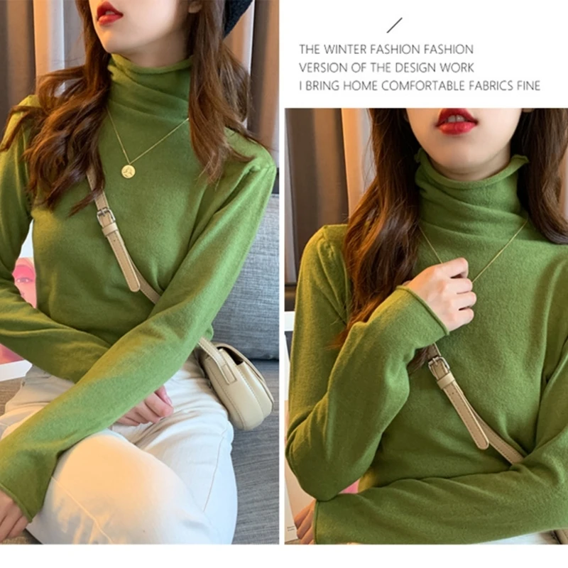 

Женский пуловер с высоким воротником, свитер с длинным рукавом и воротником-стойкой, облегающий джемпер, топ P8DB