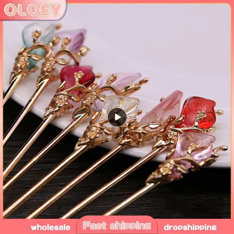 

1PCS Vintage Chinese Style Hanfu Hair Chopsticks Hairpin Women Metal Glaze Hair Fork Woman Jewelry Hair Clip Hair Stick