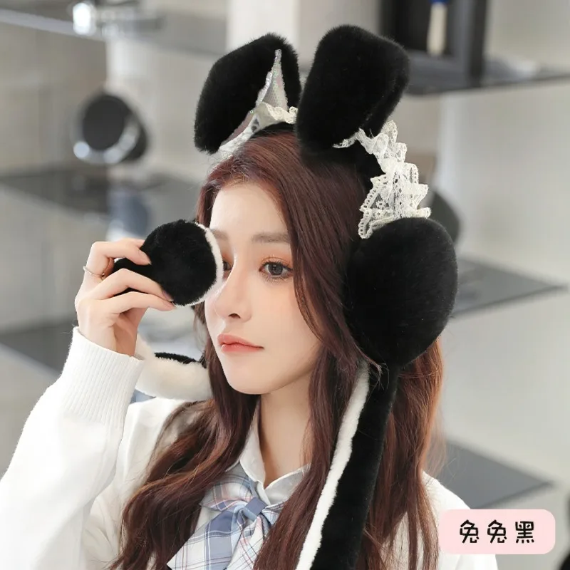 

Warm earmuffs, women's cute TikTok ear cover, plush rabbit ears, will move the ears to warm the ears, folding ear bags in winter