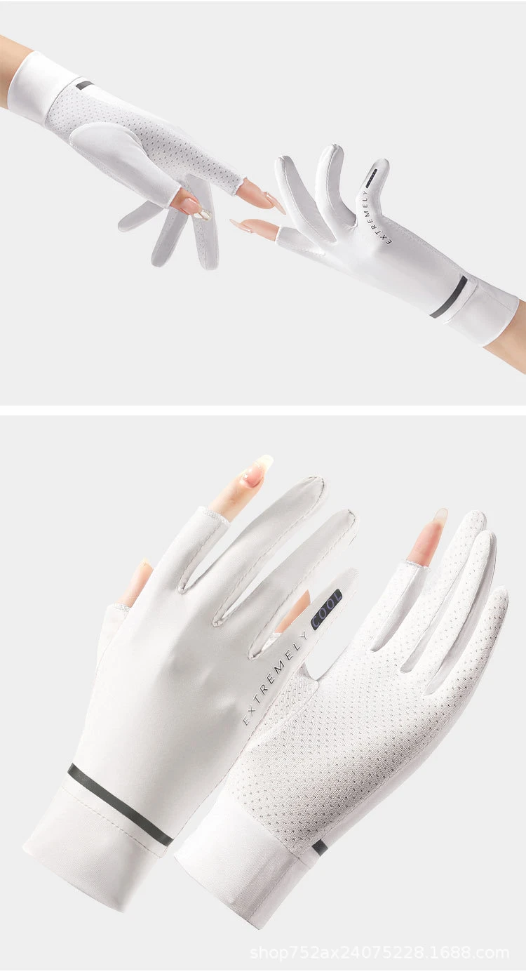 Sommer-Eisseiden-Handschuhe Sonnenschutz Damen Kühlende Zwei-Finger-Fahrradhandschuhe Schlanke Fahrhandschuhe Dünn Atmungsaktiv Kühl Outdoor Touchscreen-Handschuhe – Detail 9