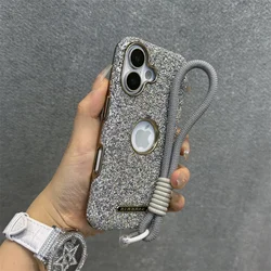 Luxury Glitter Diamond Rhinestone Bling Sparkling Shockproof Case with Wrist Strap Cord - iPhone 16 (Silver)
