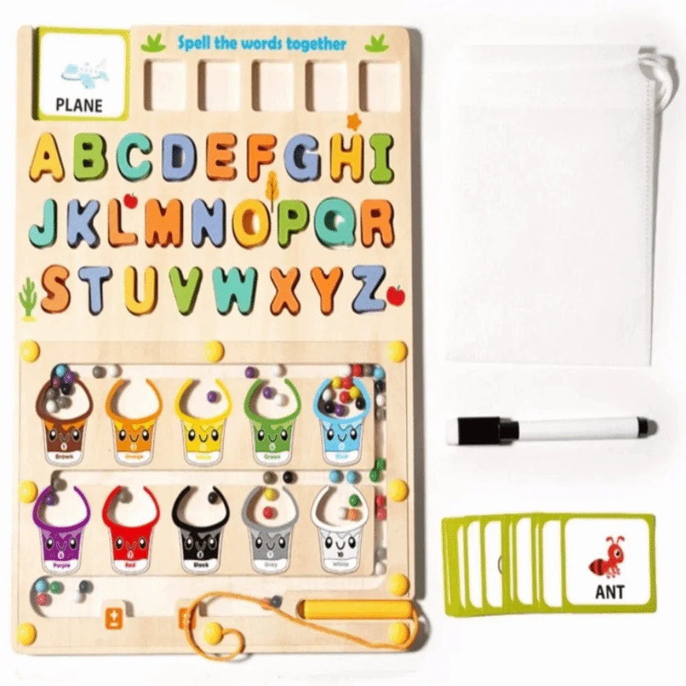 2-in-1 디자인 (24세용) 색상 맞추기 자석 구슬 자석 퍼즐 나무 재질 몬테소리 나무 퍼즐 보드