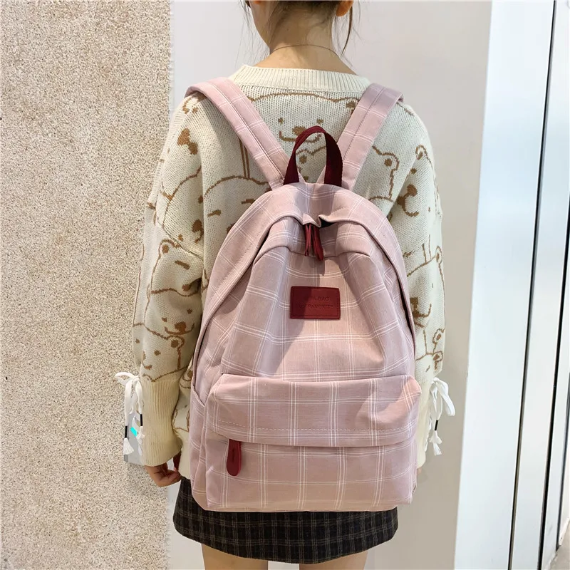 

Plaid Women Backpack Student Cute School Bag Rucksack Female Mochilas Feminina School Bags For Teenage Girs Canvas Bag