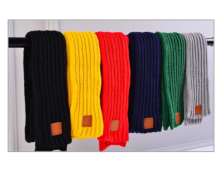 Winter Baby Scarfs Knitted Kids Neck Warmer Leather Lable Cross Children Boys Girls Scarves Baby Accessories 9*110cm