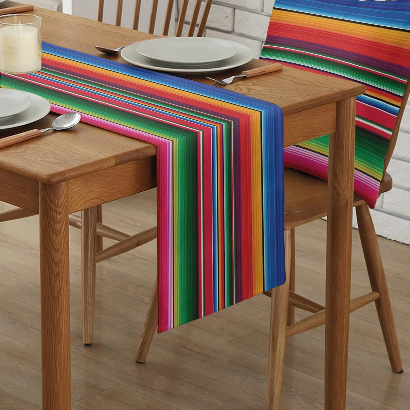 Mexican Serape Linen Table Runner Dresser Scarf Decor Colorful Striped Mexican Fiesta Day of The Dead Table Runner Party Decor 2