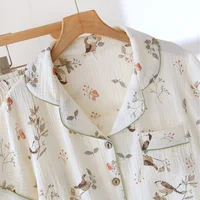 2026 New Spring/Summer Women's Pajama Set 100% Cotton Crepe Cute Thin Short Sleeve+Shorts+Pants Home Clothes 3-Piece Set - Image 5