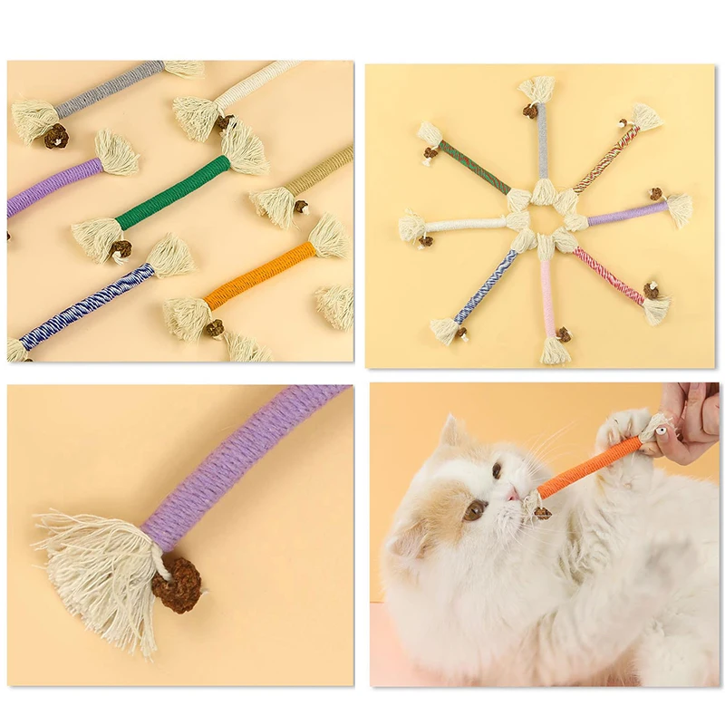 Cat Chew Toys Hand Knitting Molar Cotton Rope Toy Silvervine Cat Teaser Toy Clean Mouth Kitten Play Toy Pet Supplies Accessories - Image 5