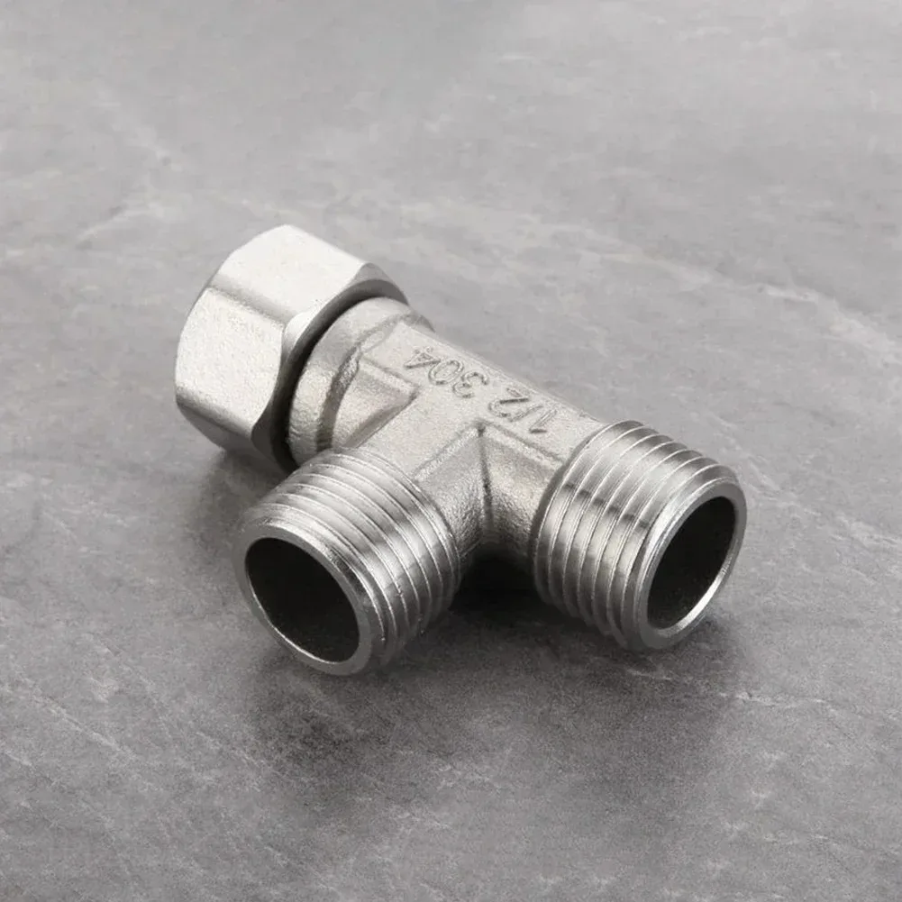 G1/2 3 Way T-Adapter Bathroom Shower Faucet Water Splitter Toilet Shower Valve Spray Nozzle Converter Stainless Steel