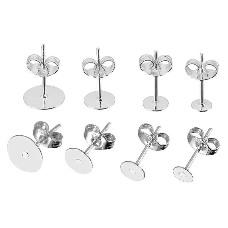 20pcs 925 Sterling Silver Plated Earring Stud Bases – 4/5/6/8mm Cabochon Settings 2