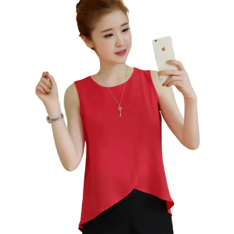 

Womens Chiffon Tops Blouses Korean Fashion Sleeveless White black OL style office lady chiffon Shirts