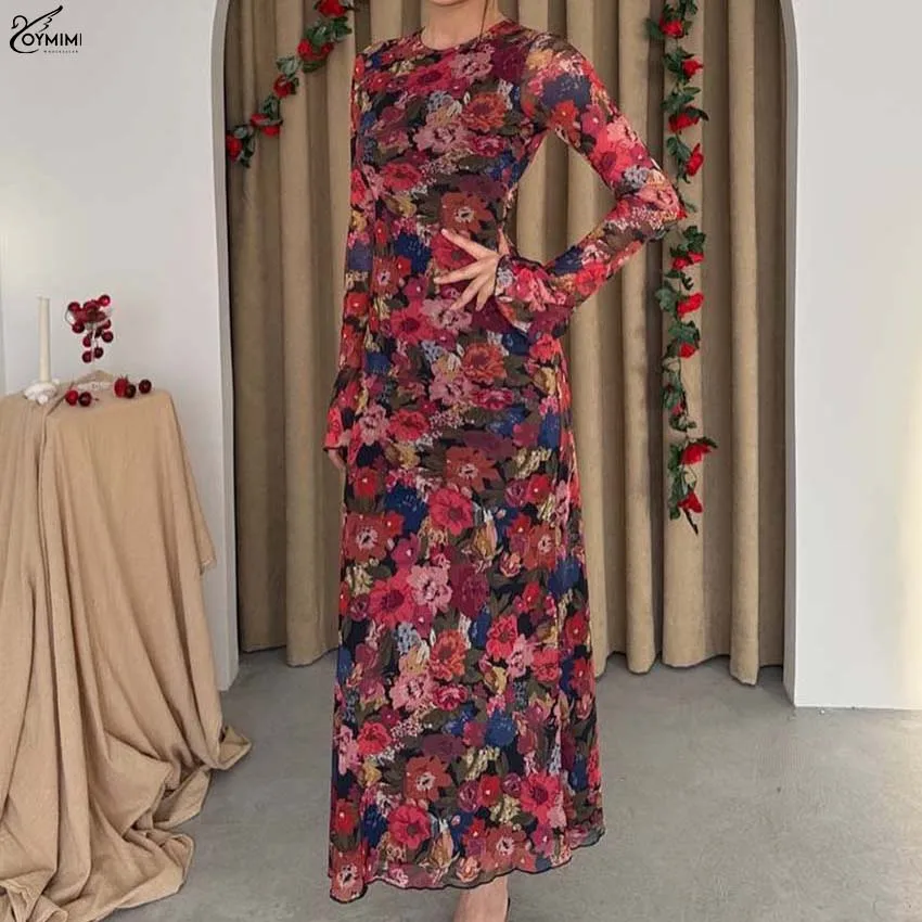 Oymimi فساتين نسائية أنيقة مطبوعة باللون الأحمر مو...