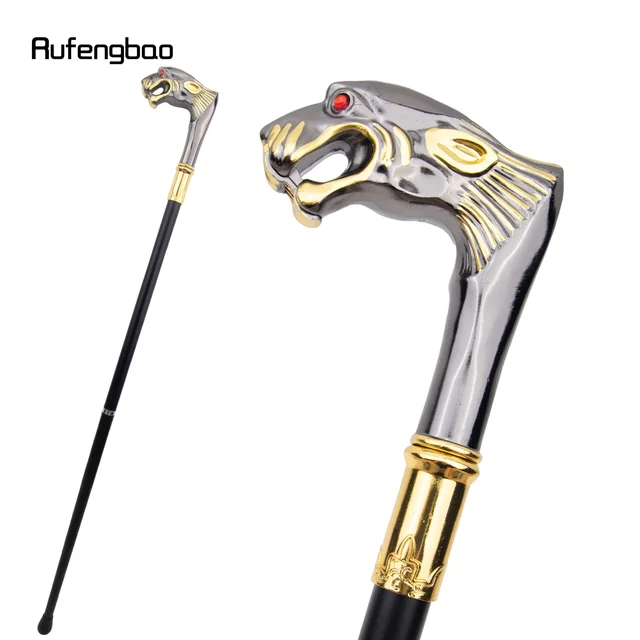 Golden Black Leopard Red Eye Luxury Fashion Cosplay Walking Stick Party Decorative Cane Elegant Crosier Knob Stick 92cm