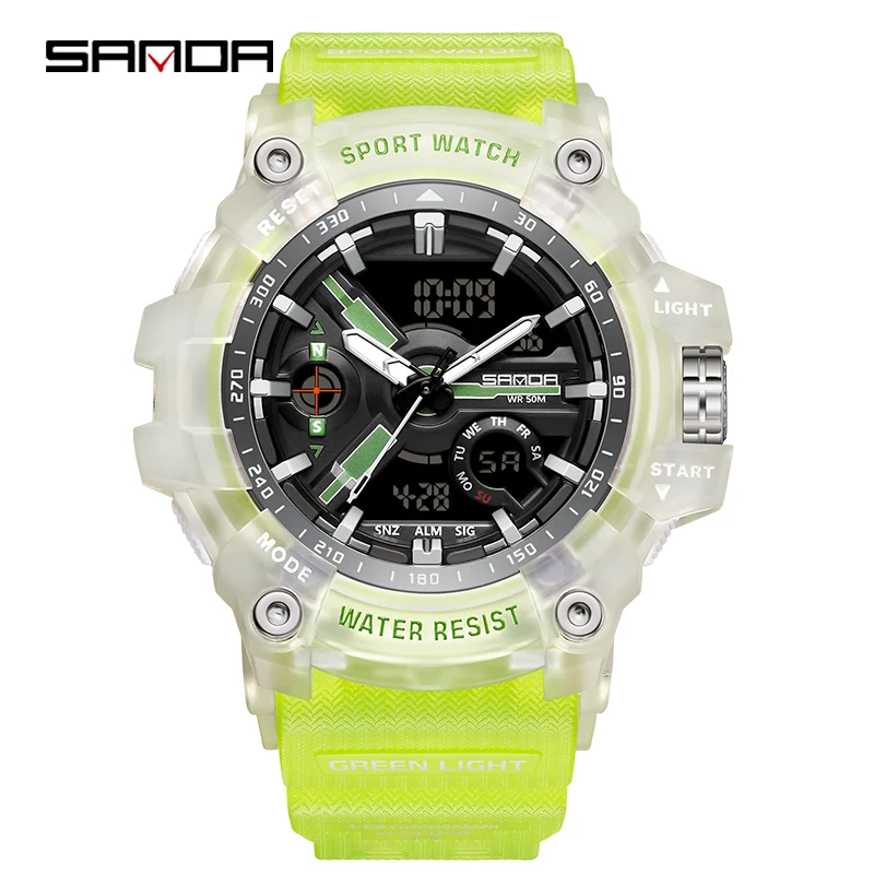 SANDA Outdoor Sports Multifunctional Dual Display Mens Watches Waterproof Luxury Personalized Men Chronograph Luminous Reloj