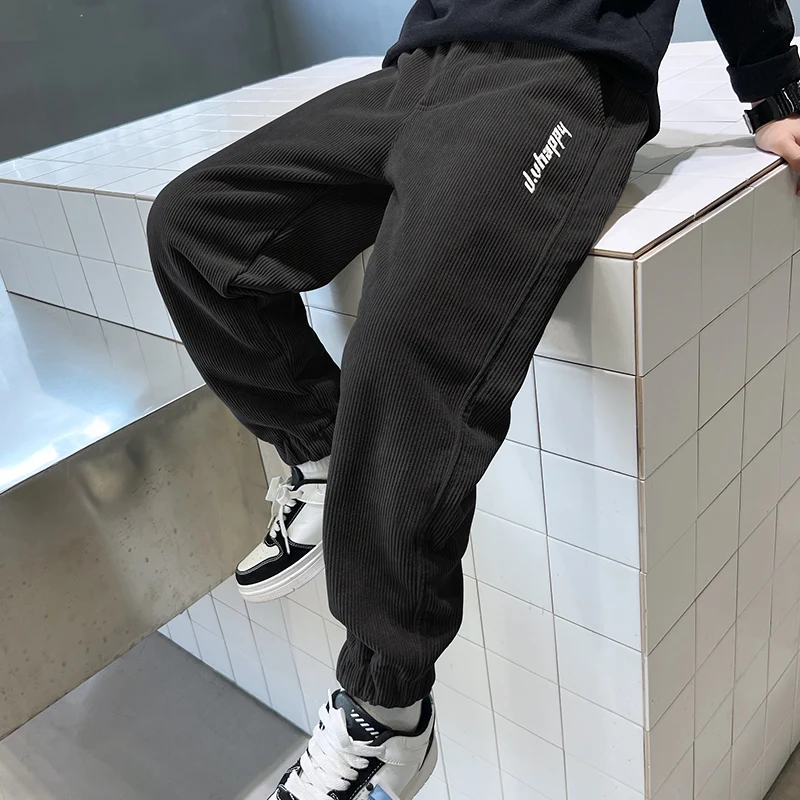 Winter Boys Warm Pants Thicken Kids Corduroy Velvet Trousers Children Sports Fleece Lined Pants for Boy 5 6 7 8 9 10 11 12 Years boys pants