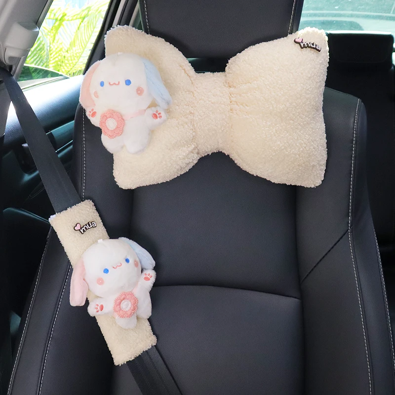 

Car Bow Headrest Cartoon Cute Bunny Car Seat Neck Pillow Seat Belt Shoulder Cover Waist Cushion