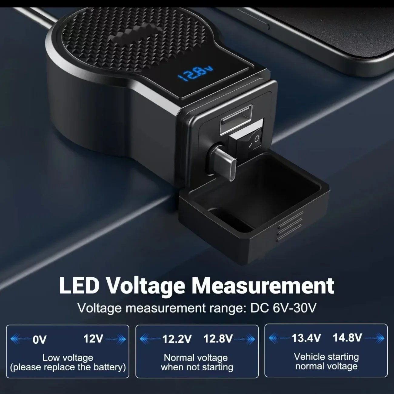 PD QC3.0 오토바이 USB 고속 휴대폰 충전기 방수 타입 C 포트 소켓 커넥터 (셀룰러 모바일 전압계 디지털 충전기 포함)