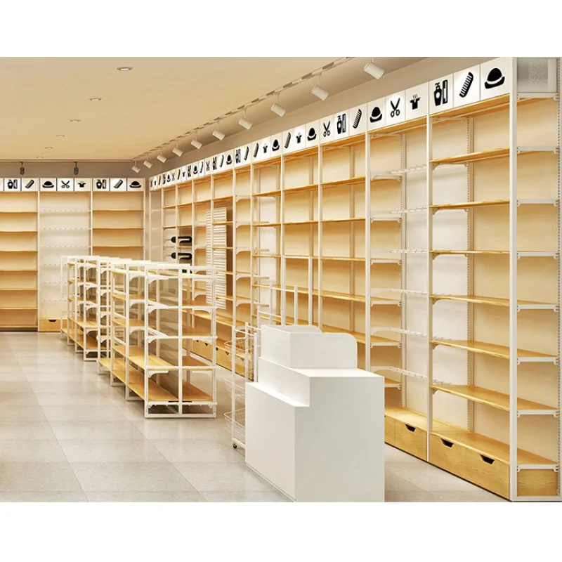 custom，Wooden Supermarket Miniso Convenient Store Shopping Mall Display Stand Rack Shelf Furniture